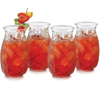 Tiki Pineapple Glasses Set, Tiki Glasses for Cocktails, Ideal Tiki Bar Set of 4