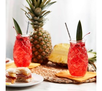 Tiki Pineapple Glasses Set, Tiki Glasses for Cocktails, Ideal Tiki Bar Set of 4