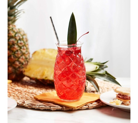 Tiki Pineapple Glasses Set, Tiki Glasses for Cocktails, Ideal Tiki Bar Set of 4