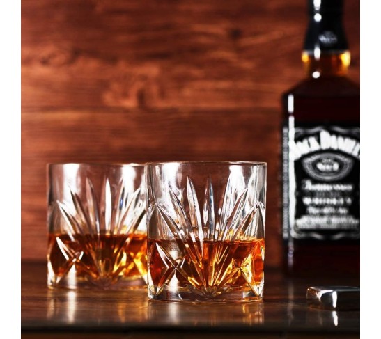 Elegant Crystal Whiskey Glass Set, Double Old Fashioned Scotch Glasses Perfect for Serving Whiskey Bourbon, Mixed Drinks - Set of 6 Cocktail Glasses