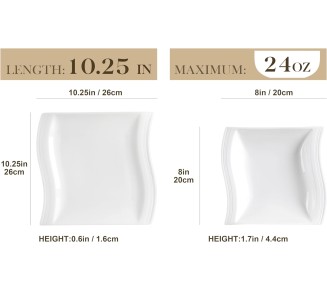 Plates and Bowls Sets,12-Piece Ivory White Square Plate Set for 6, Porcelain Dish Set with Dinner Plates and Soup Plates, Kitchen Dinnerware Sets Microwave Safe, Series Flora