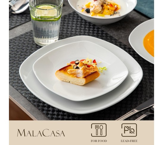 Dinnerware Sets, 24-Piece Porcelain Square Dishes, Gray White Modern Dish Set for 6 - Plates and Bowls Sets, Ideal for Dessert, Salad, and Pasta - Series ELISA