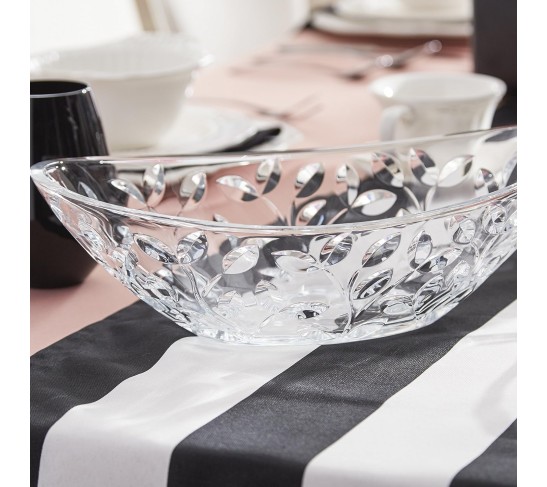 Elegant Crystal Serving Oval Bowl with Beautiful leaf design, Centerpiece For Home,Office,Wedding Decor, Fruit, Snack, Dessert, Server