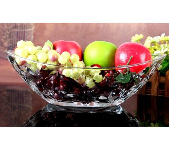Elegant Crystal Serving Oval Bowl with Beautiful leaf design, Centerpiece For Home,Office,Wedding Decor, Fruit, Snack, Dessert, Server
