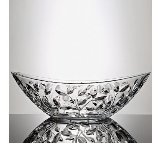 Elegant Crystal Serving Oval Bowl with Beautiful leaf design, Centerpiece For Home,Office,Wedding Decor, Fruit, Snack, Dessert, Server