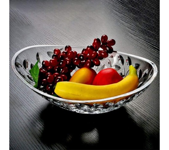 Elegant Crystal Serving Oval Bowl with Beautiful leaf design, Centerpiece For Home,Office,Wedding Decor, Fruit, Snack, Dessert, Server