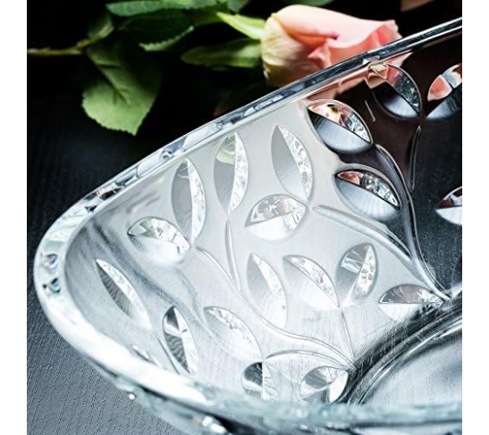 Elegant Crystal Serving Oval Bowl with Beautiful leaf design, Centerpiece For Home,Office,Wedding Decor, Fruit, Snack, Dessert, Server