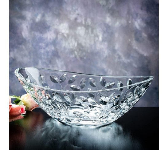 Elegant Crystal Serving Oval Bowl with Beautiful leaf design, Centerpiece For Home,Office,Wedding Decor, Fruit, Snack, Dessert, Server