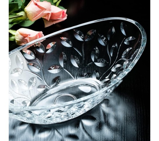 Elegant Crystal Serving Oval Bowl with Beautiful leaf design, Centerpiece For Home,Office,Wedding Decor, Fruit, Snack, Dessert, Server