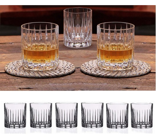 Double Old Fashioned Crystal Glasses, Set of 6 Whiskey Glasses, Perfect for Serving Scotch, Cocktails, or Mixed Drinks. (New York) pattern