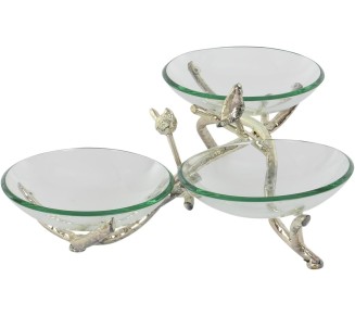 Tempered Glass Bird Serving Bowl with Silver Metal Base, 22" x 20" x 9", Clear