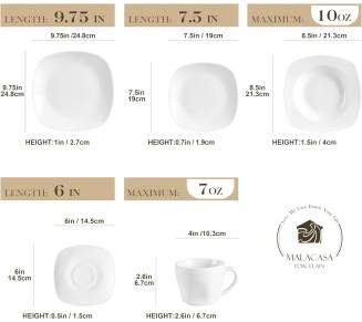 30-Piece Porcelain Dinnerware Set - Gray White Modern Dish Set for 6, Square Dishes Serving Plates Dishes Set, Plates and Bowls Sets, with Cups and Saucers - Series ELISA