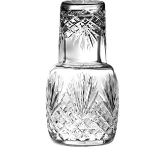 Mouth Blown - Hand Cut - Crystal - 2 Piece Set - 25 oz Bedside Night Carafe/Desktop Carafe with Tumbler Glass - 8.25" H - Made in Europe