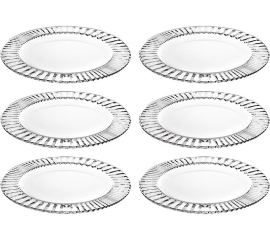European Glass - Salad - Dessert - Plate - Artistically Designed - 8.5" Diameter - Set of 6 - Made in Europe