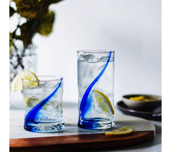 99104 Blue Ribbon Tumbler and Rocks Glass Set, (Set of 16 Piece) Drinkware Glasses Set, Clear Dishwasher Safe Rock and Tumbler Glasses Set
