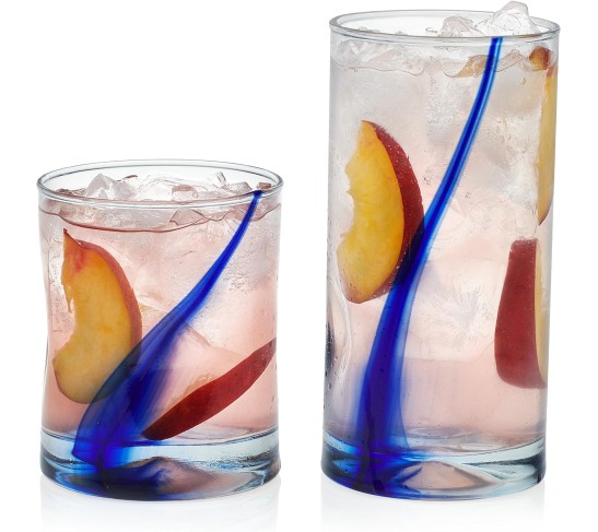 99104 Blue Ribbon Tumbler and Rocks Glass Set, (Set of 16 Piece) Drinkware Glasses Set, Clear Dishwasher Safe Rock and Tumbler Glasses Set