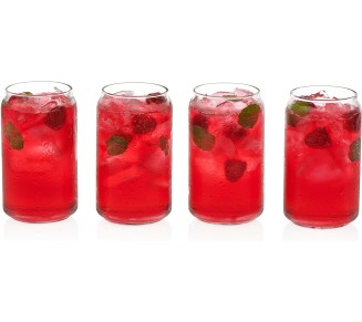 Classic Can Tumbler Glasses Set of 4, Clear Kitchen Glassware Sets for Beverages and Cocktails, Lead-Free, Cute Drinking Glasses, 16-Ounce