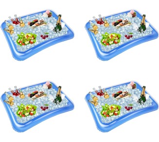 4-Pack Inflatable Ice Serving Bar Coolers for Parties, Salad BBQ Picnic Ice Food Drinks Buffet Server Tray for Indoor Outdoor Party