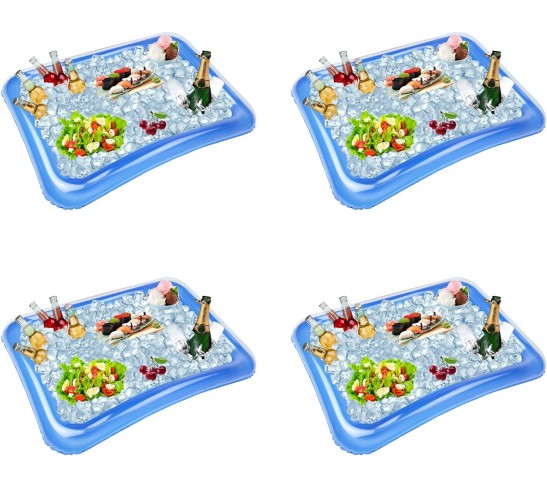 4-Pack Inflatable Ice Serving Bar Coolers for Parties, Salad BBQ Picnic Ice Food Drinks Buffet Server Tray for Indoor Outdoor Party