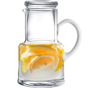 European Quality - Glass - 2 Pc Water set - 22 oz. Bedside Water Set - Desktop Water carafe - - with 6 oz. Tumbler Glass - with Opal (white) Handle - Made in Europe