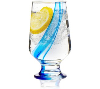 Blue Ribbon Goblet Glasses, Unique Blue Water Goblets Set of 8, Thick Stemmed Water Glasses for Sodas & Cocktails