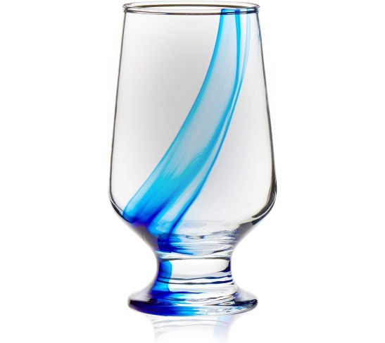 Blue Ribbon Goblet Glasses, Unique Blue Water Goblets Set of 8, Thick Stemmed Water Glasses for Sodas & Cocktails