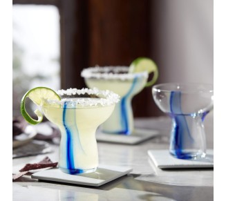 Blue Ribbon Stemless Margarita Glasses, Shallow Bowl Lightweight Margarita Glasses Set of 6, Margarita Set for Parties