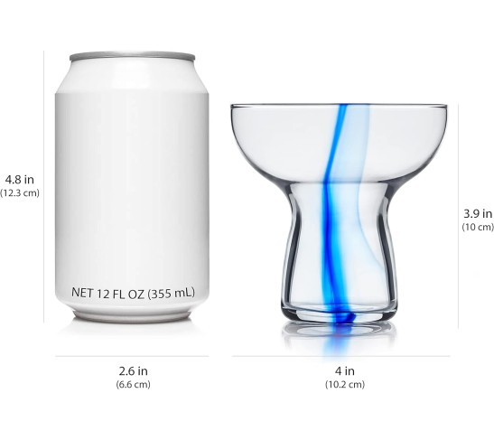 Blue Ribbon Stemless Margarita Glasses, Shallow Bowl Lightweight Margarita Glasses Set of 6, Margarita Set for Parties