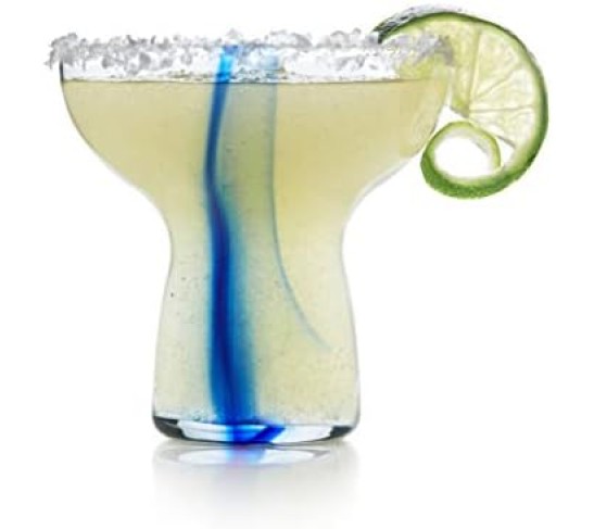Blue Ribbon Stemless Margarita Glasses, Shallow Bowl Lightweight Margarita Glasses Set of 6, Margarita Set for Parties