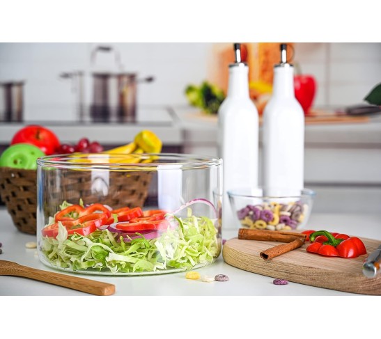 Large Glass Salad Bowl - Microwave & Dishwasher Safe - Centerpiece Serving Bowl - Mixing and Serving Dish - Clear Borosilicate Glass Fruit Bowl and Trifle Bowl, 100oz.