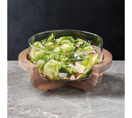 Large Glass Salad Bowl - Microwave & Dishwasher Safe - Centerpiece Serving Bowl - Mixing and Serving Dish - Clear Borosilicate Glass Fruit Bowl and Trifle Bowl, 100oz.