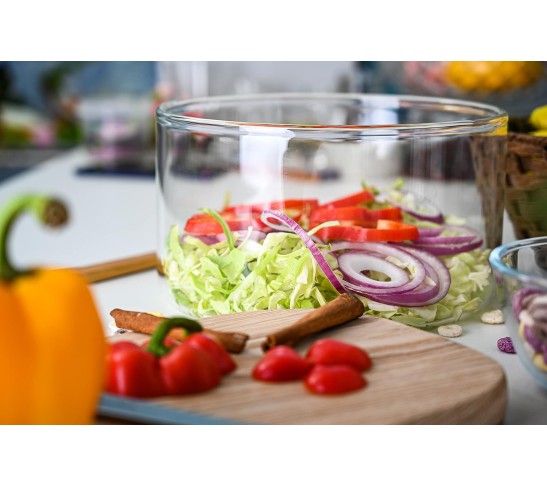 Large Glass Salad Bowl - Microwave & Dishwasher Safe - Centerpiece Serving Bowl - Mixing and Serving Dish - Clear Borosilicate Glass Fruit Bowl and Trifle Bowl, 100oz.