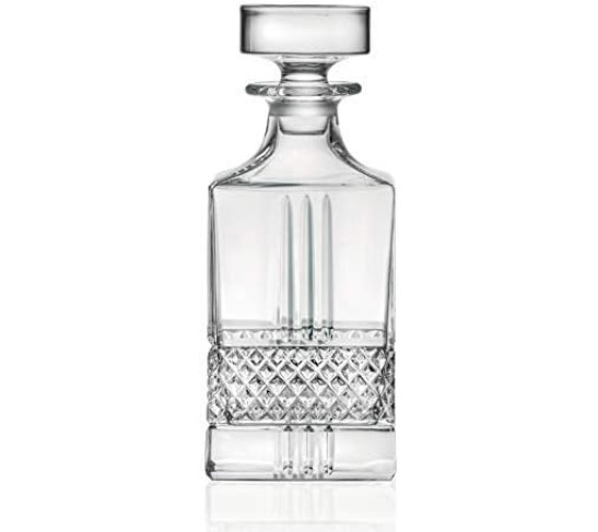 Whiskey Decanter and Glass 7 pc Set - For Whiskey, Liquor, Scotch, Bourbon - Glass Crystal - 29 oz. Square Decanter with 6-12 oz. Double Old Fashioned Tumblers- By Made in Europe