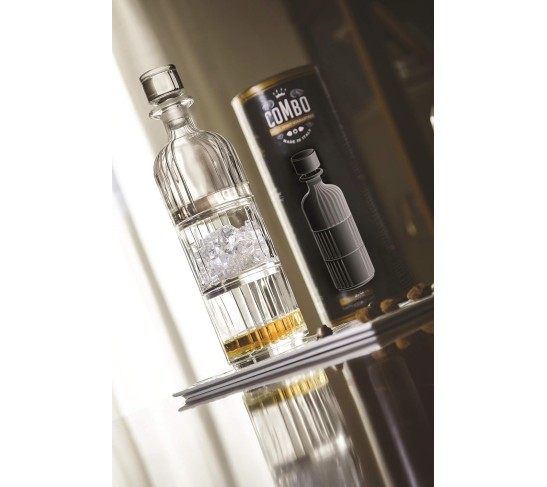 Glass 3 Pc Set, Crystal Glass Whiskey Decanter with 2 Tumblers, Stackable, Double Old Fashioned Tumblers, DOF, Decanter is 12 Oz, Each D.O.F. Tumbler is 12 Oz, by , Made in Europe