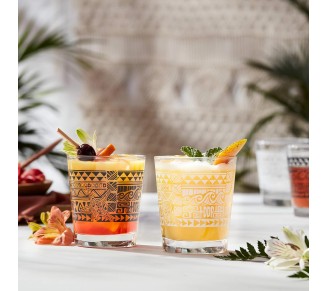 Tiki Kahiko Rocks Glass, White, 13-ounce, Set of 4