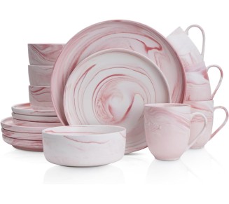 Brighton 16-Piece Dinnerware Set Porcelain, Pink