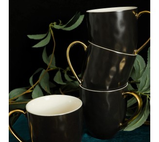 Modern Poreclain 16 Piece Dinnerware Set, Plates and Bowls Set, Dish set for 4, Black And Golden Rim