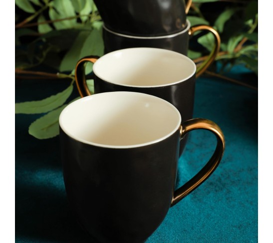 Modern Poreclain 16 Piece Dinnerware Set, Plates and Bowls Set, Dish set for 4, Black And Golden Rim