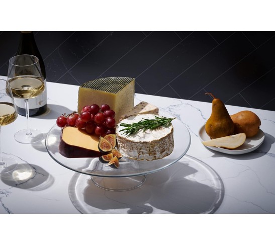 Footed Plate - Glass - Perfect for Cake - Fruits - Classic Clear - 13" Diameter - Made in Europe