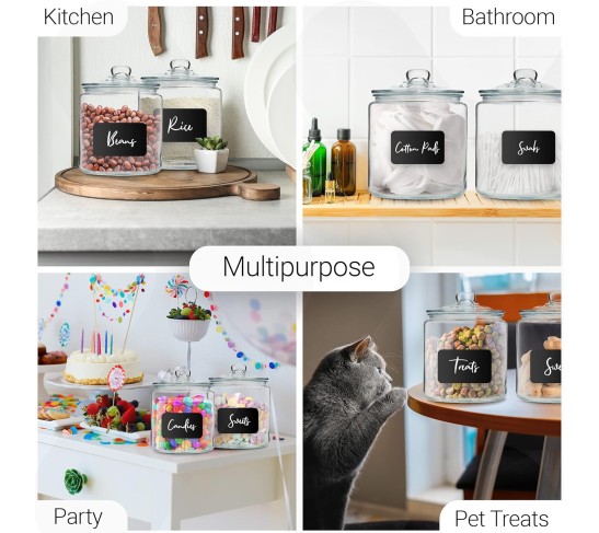 3pc Canister Sets for Kitchen Counter + Labels & Marker - Glass Cookie Jars with Airtight Lids - Food Storage Containers with Lids Airtight for Pantry - Flour, Sugar, Coffee, Cookies, etc.