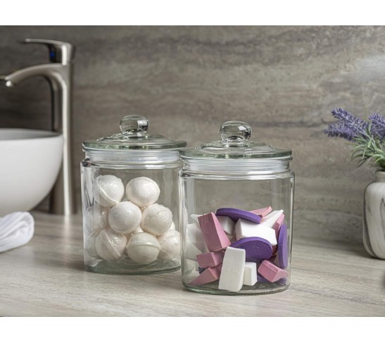 3pc Canister Sets for Kitchen Counter + Labels & Marker - Glass Cookie Jars with Airtight Lids - Food Storage Containers with Lids Airtight for Pantry - Flour, Sugar, Coffee, Cookies, etc.