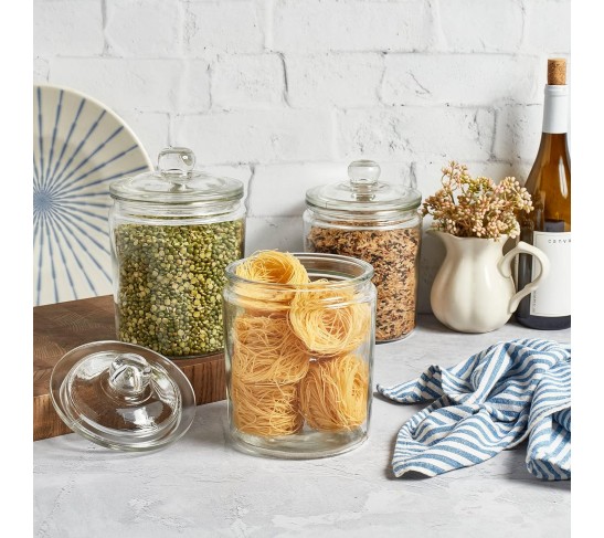 3pc Canister Sets for Kitchen Counter + Labels & Marker - Glass Cookie Jars with Airtight Lids - Food Storage Containers with Lids Airtight for Pantry - Flour, Sugar, Coffee, Cookies, etc.