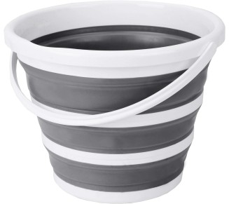 Indoor and Outdoor Collapsible Bucket with Handle, 10 Liters, 2.6 Gallons, Gray and White