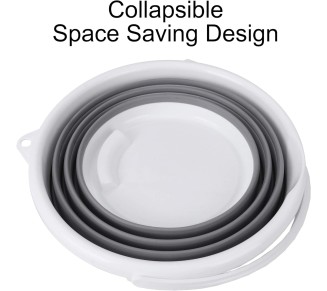 Indoor and Outdoor Collapsible Bucket with Handle, 10 Liters, 2.6 Gallons, Gray and White