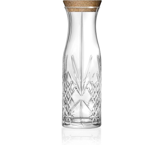 Glass - Carafe with Cork Stopper - Pitcher For Water - Juice - Punch - Lemonade - Or for Wine - Designed Pitcher with Stopper - 39Oz. - 10.6" Height - By Made in Europe