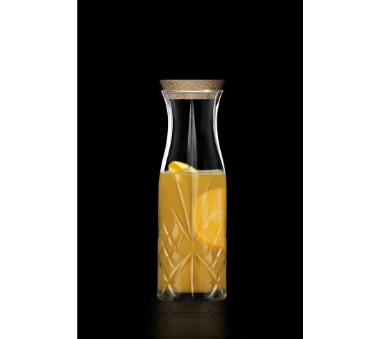Glass - Carafe with Cork Stopper - Pitcher For Water - Juice - Punch - Lemonade - Or for Wine - Designed Pitcher with Stopper - 39Oz. - 10.6" Height - By Made in Europe