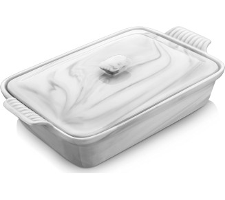 Casserole Dish With Lid, 3.4 Quart Baking Dish With Lid, Lasagna Pan Deep Ceramic Bakeware Covered Casserole Dish, Microwave, Oven Safe, Series BAKE-GREY