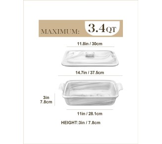 Casserole Dish With Lid, 3.4 Quart Baking Dish With Lid, Lasagna Pan Deep Ceramic Bakeware Covered Casserole Dish, Microwave, Oven Safe, Series BAKE-GREY