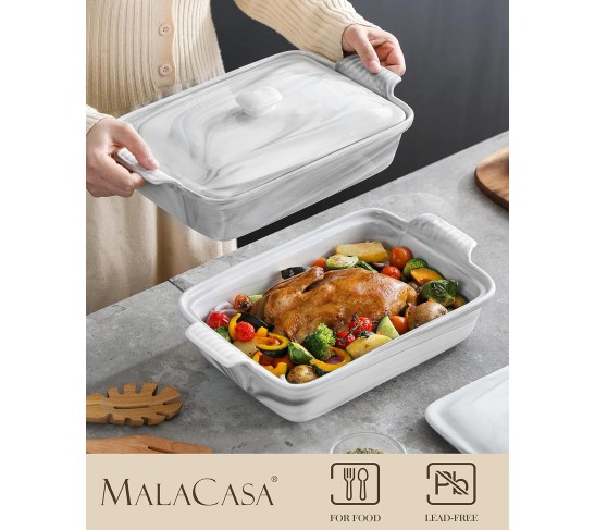 Casserole Dish With Lid, 3.4 Quart Baking Dish With Lid, Lasagna Pan Deep Ceramic Bakeware Covered Casserole Dish, Microwave, Oven Safe, Series BAKE-GREY