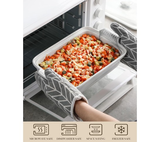 Casserole Dish With Lid, 3.4 Quart Baking Dish With Lid, Lasagna Pan Deep Ceramic Bakeware Covered Casserole Dish, Microwave, Oven Safe, Series BAKE-GREY